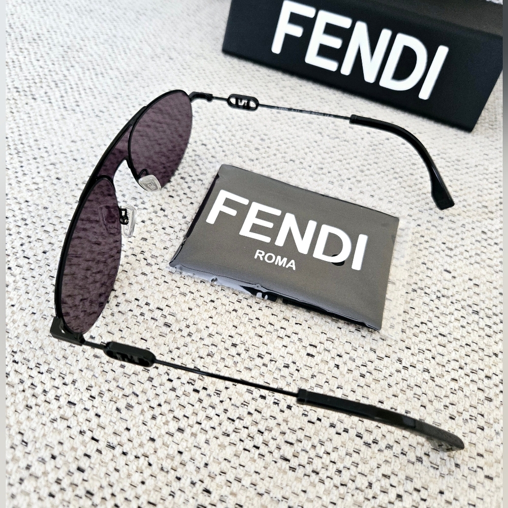 NWT FENDI Black Metal Sunglasses with Dark Oval Lenses - Picture 4 of 14